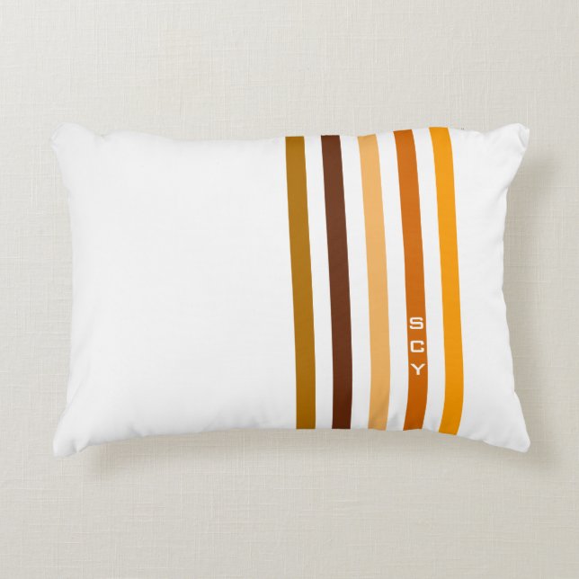 Coussins Décoratifs Monogramme rayures verticales orange marron clair (Devant)