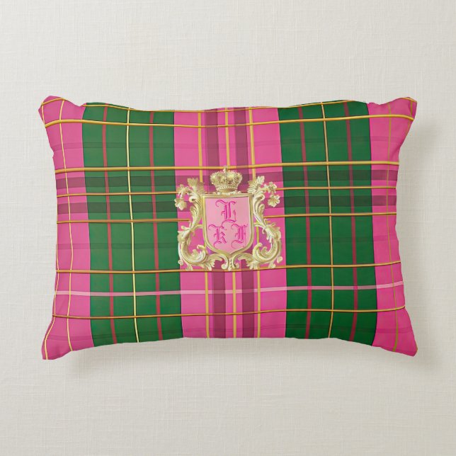 Coussins Décoratifs Monogramme rose et vert raffiné (Devant)