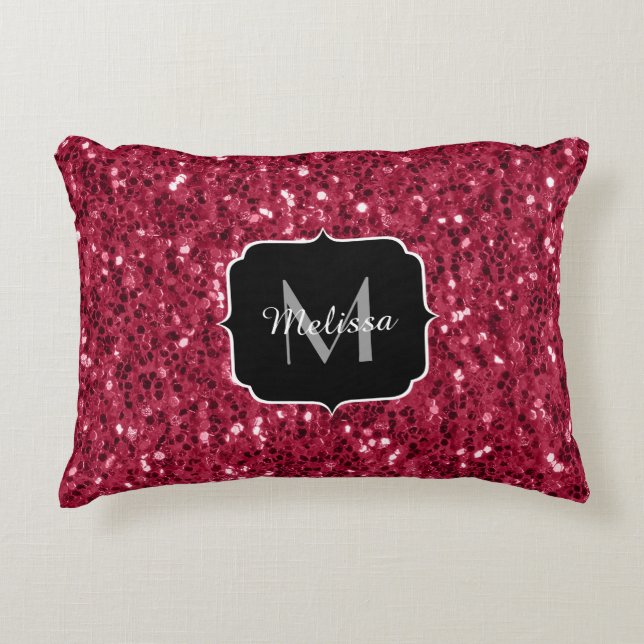 Coussins Décoratifs Monogramme rose foncé magenta faux scintillants (Devant)
