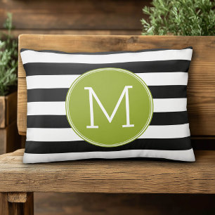 Coussins Décoratifs Monogramme vert Motif rayé noir et blanc