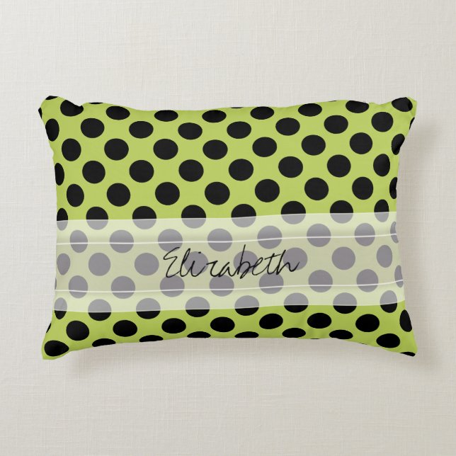 Coussins Décoratifs Monogramme Vert Noir Cute Chic Polka Motif point (Devant)