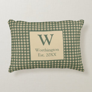 Coussins Décoratifs Monogramme Vert Tan Beige Buffalo Carreaux Country