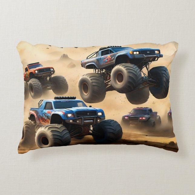 Coussins Décoratifs Monster Trucks Courant Dans Le Désert, (Devant)