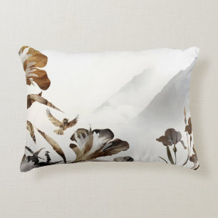 Coussins Décoratifs Montagne brumeuse zen oiseaux minimaliste nature