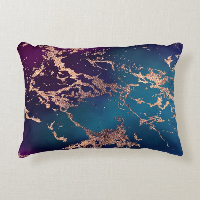 Coussins Décoratifs Moody Luxe Marble | Profond violet et Turquoise or (Devant)