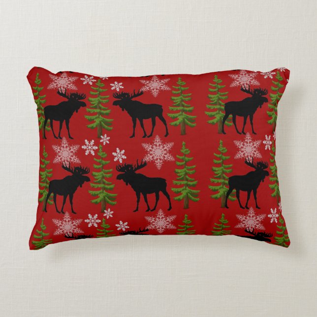 Coussins Décoratifs Moose de Noël rustique rouge et noir (Devant)