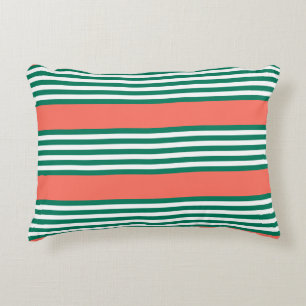 Coussins Décoratifs Motif à cinq bandes vert et blanc avec corail