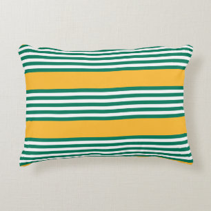 Coussins Décoratifs Motif à cinq bandes vert et blanc avec jaune