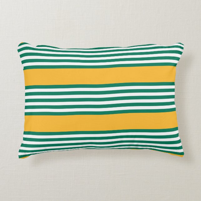 Coussins Décoratifs Motif à cinq bandes vert et blanc avec jaune (Devant)