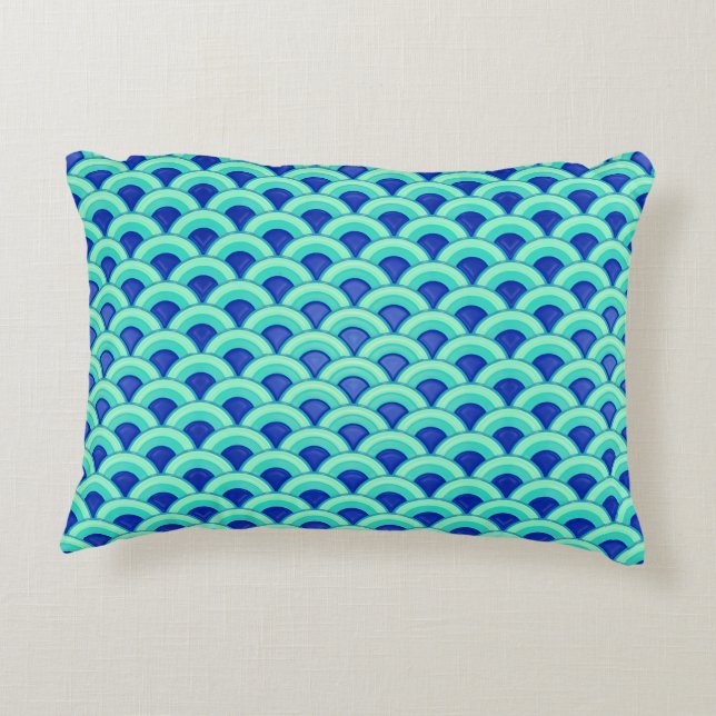Coussins Décoratifs Motif à vagues Art déco - turquoise et cobalt (Dos)