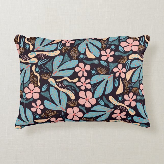 Coussins Décoratifs Motif abstrait, motif floral, dos foncé (Devant)