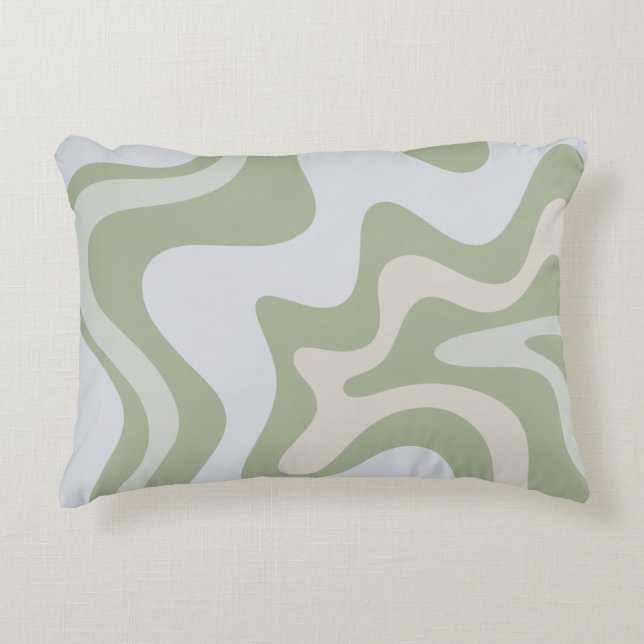 Coussins Décoratifs Motif Abstrait Retro Liquid Swirl à Sage Green (Devant)