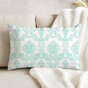 Coussins Décoratifs Motif antique damassé orné aqua sur fond blanc