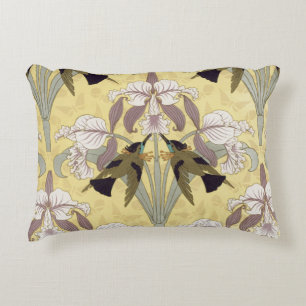 Coussins Décoratifs Motif Art Nouveau d'orchidée colibri vintage