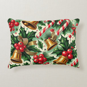Coussins Décoratifs Motif artistique de cloches de Noël, houx et canne