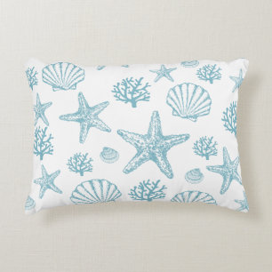 Coussins Décoratifs Motif balnéaire étoile de mer coquillage sarcelle