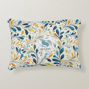 Coussins Décoratifs Motif bleu et or Paisley Leaf (2)