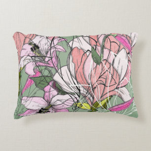 Coussins Décoratifs Motif botanique rose et vert moderne