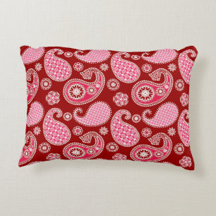 Coussins Décoratifs Motif cachemire, rouge foncé, rose et blanc