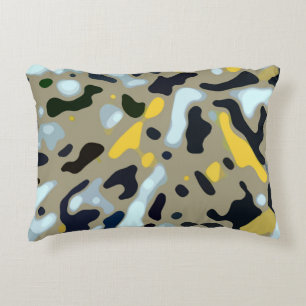 Coussins Décoratifs Motif Camo - Jaune Blanc Beige Bleu Noir