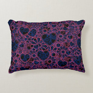 Coussins Décoratifs Motif Coeurs superposés, rose sur bleu noir BG