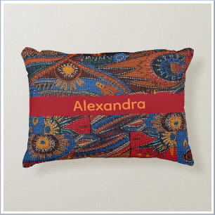 Coussins Décoratifs Motif coloré ethnique boho rouge bleu et or