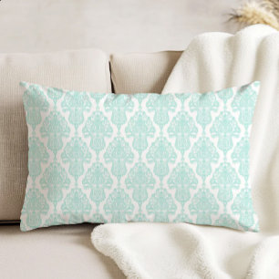 Coussins Décoratifs Motif damassé antique orné aqua sur fond blanc