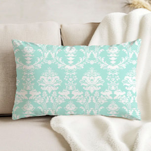 Coussins Décoratifs Motif damassé antique orné blanc sur aqua