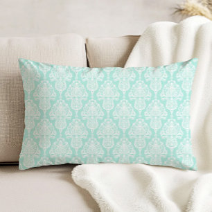 Coussins Décoratifs Motif damassé antique orné blanc sur fond aqua