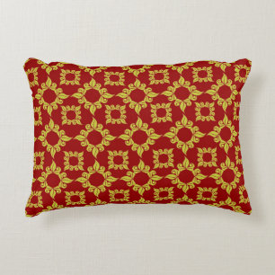 Coussins Décoratifs Motif damassé doré royal sur fond rouge foncé