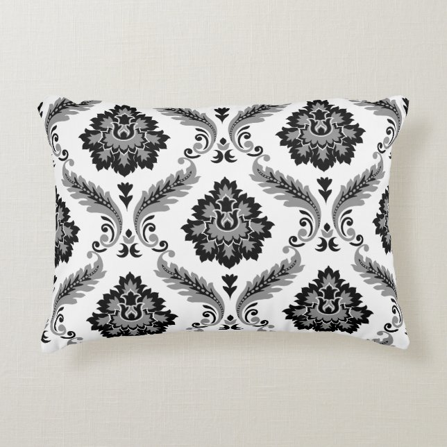 Coussins Décoratifs Motif Damassé Rococo Gris Noir Blanc (Devant)
