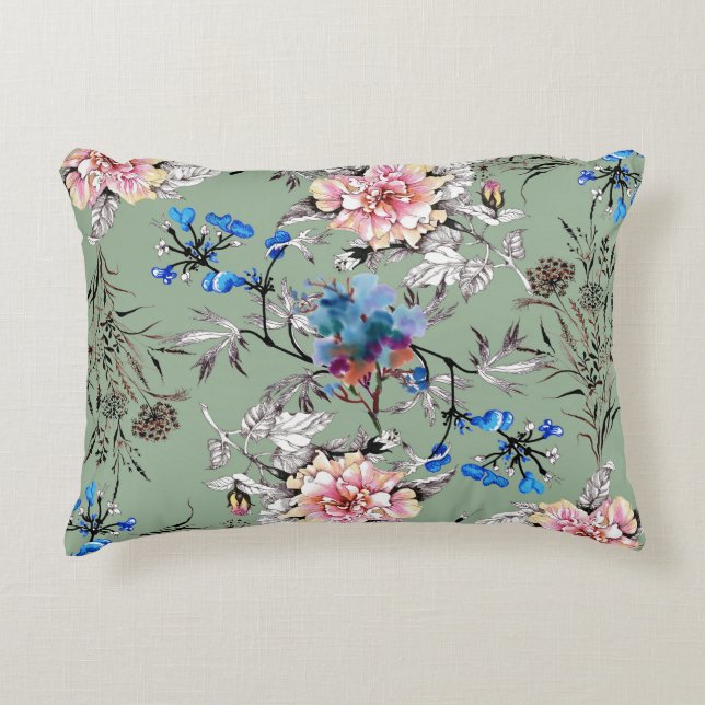 Coussins Décoratifs Motif d'aquarelle Arrière - plan vert. (Devant)