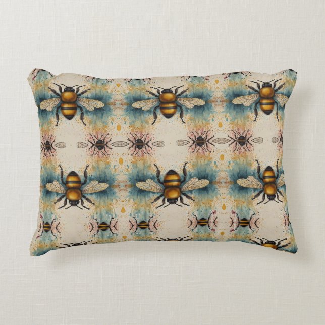 Coussins Décoratifs Motif d'aquarelle d'abeille dynamique (Devant)