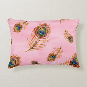 Coussins Décoratifs Motif d'aquarelle transparente avec plis de paon d