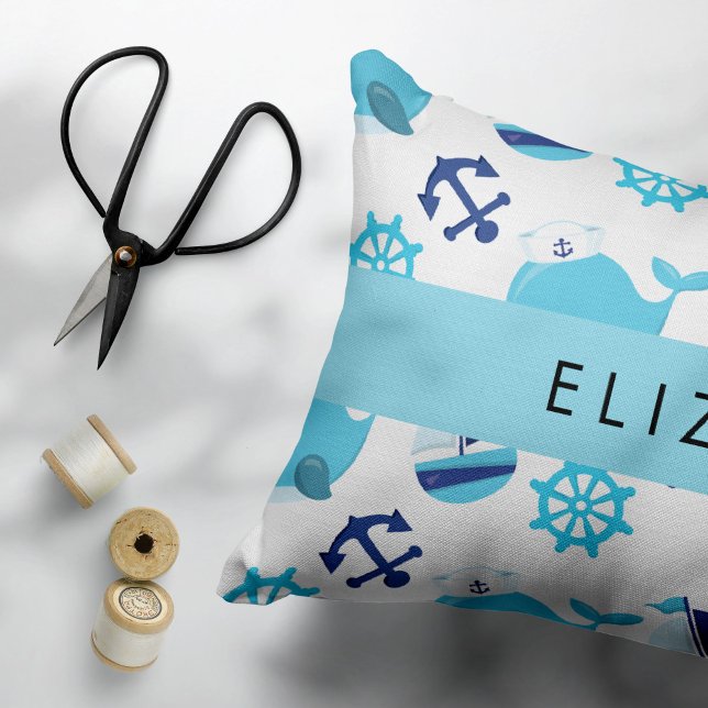 Coussins Décoratifs Motif De Baleines, Baleines Bleues, Votre Nom (Créateur téléchargé)