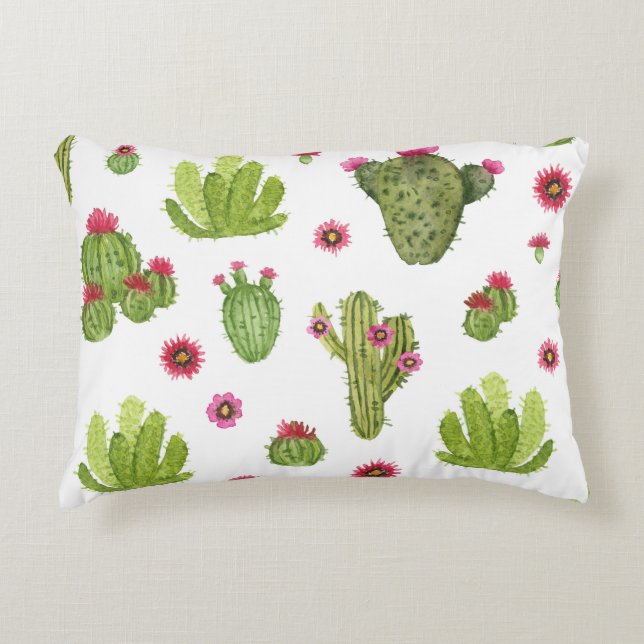 Coussins Décoratifs Motif de cactus vert peint à la main (Devant)