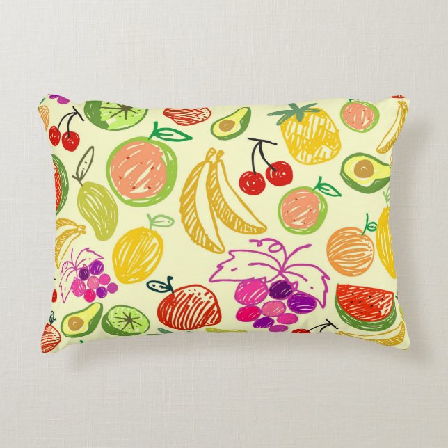 Coussins Décoratifs Motif de caniche à fruits Jaune réversible (Devant)