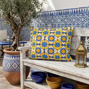 Coussins Décoratifs Motif de carreaux marocains bleu jaune méditerrané