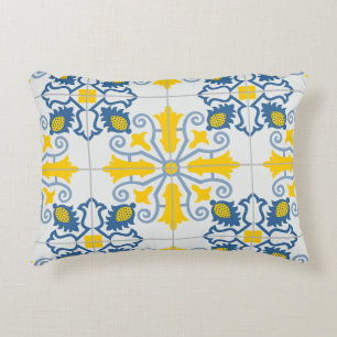 Coussins Décoratifs Motif de carreaux portugais jolis bleu et jaune