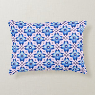 Coussins Décoratifs Motif de carrelage floral bleu avec accents de per