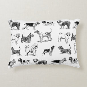 Coussins Décoratifs Motif de chiens Vintages noirs et blancs
