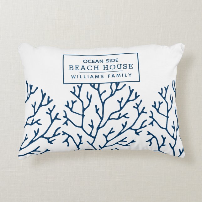 Coussins Décoratifs Motif de corail bleu personnalisé - Beach House (Devant)