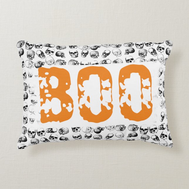 Coussins Décoratifs Motif de crâne Éffrayant Orange Boo Halloween (Devant)