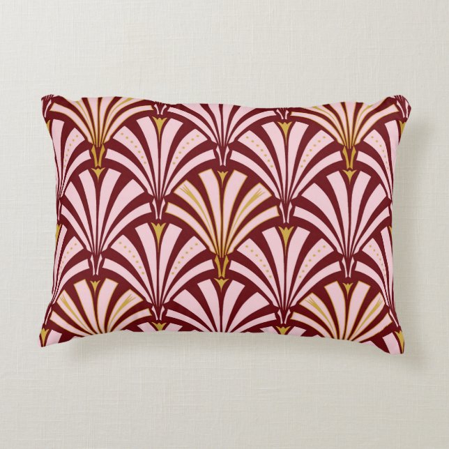 Coussins Décoratifs Motif de fan d'art déco - rose et Bourgogne (Dos)