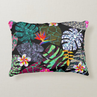 Coussins Décoratifs Motif de feuilles et de fleurs tropicales vibrante