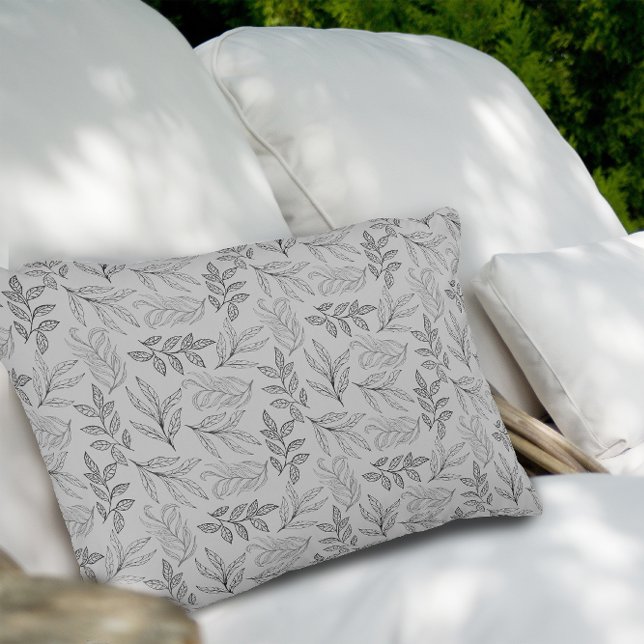 Coussins Décoratifs Motif de feuilles noires gris clair  (Créateur téléchargé)