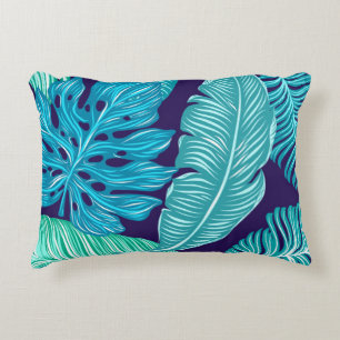 Coussins Décoratifs Motif de feuilles vert bleu tropical