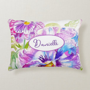 Coussins Décoratifs Motif de fleur de pensée violette Aquarelle Filles