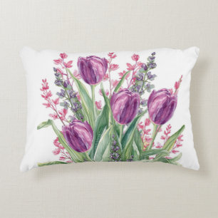 Coussins Décoratifs Motif de fleurs de tulipes violettes élégantes  Vi
