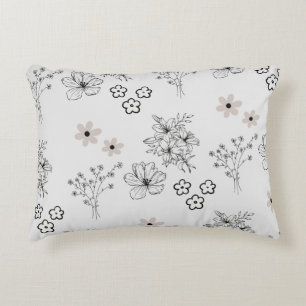 Coussins Décoratifs Motif de fleurs hippie gris noir rétro Y2K